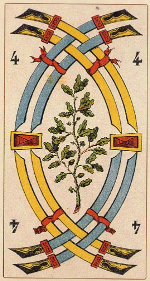 Tarotkaart 'Vier van Zwaarden'