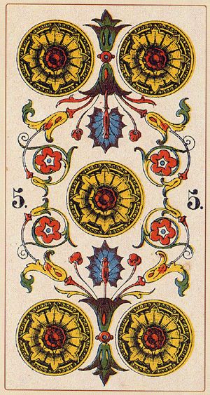 Tarotkaart 'Vijf van Pentagrammen'