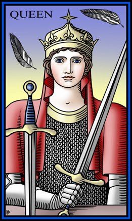 Tarotkaart 'Koningin van Zwaarden'