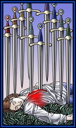 Tarotkaart 'Tien van Zwaarden'