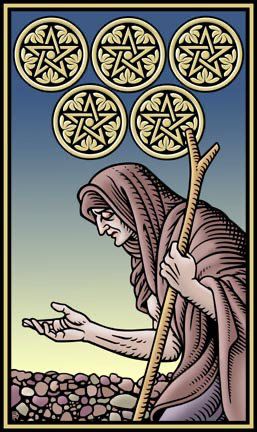 Tarotkaart 'Vijf van Pentagrammen'