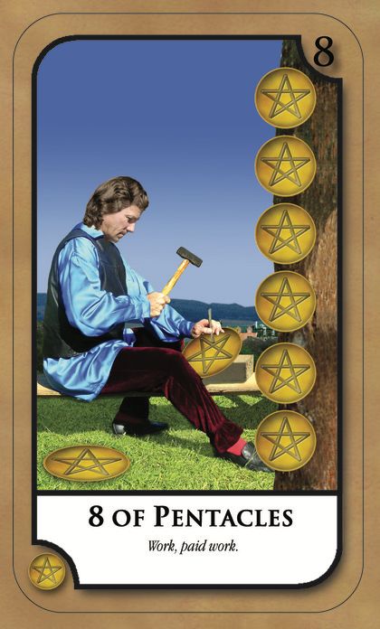 Tarotkaart 'Acht van Pentagrammen'