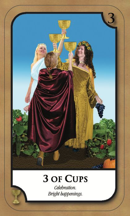 Tarotkaart 'Drie van Kelken'