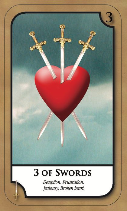 Tarotkaart 'Drie van Zwaarden'