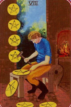 Tarotkaart 'Acht van Pentagrammen'