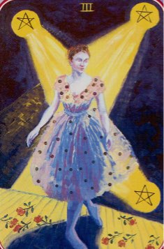Tarotkaart 'Drie van Pentagrammen'