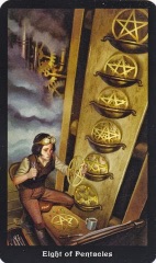 Tarotkaart 'Acht van Pentagrammen'