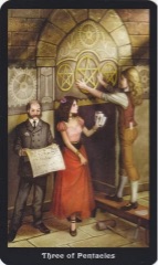 Tarotkaart 'Drie van Pentagrammen'