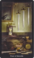 Tarotkaart 'Vier van Zwaarden'