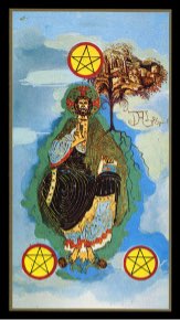 Tarotkaart 'Drie van Pentagrammen'