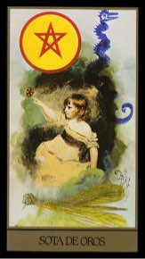 Tarotkaart 'Schildknaap van Pentagrammen'