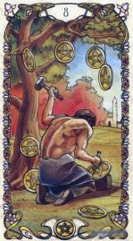 Tarotkaart 'Acht van Pentagrammen'