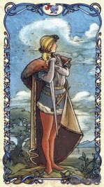 Tarotkaart 'Schildknaap van Zwaarden'