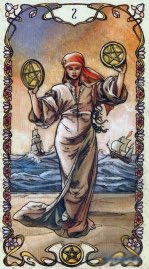 Tarotkaart 'Twee van Pentagrammen'