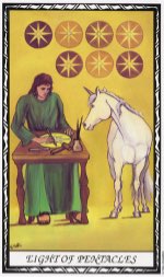 Tarotkaart 'Acht van Pentagrammen'