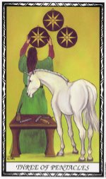 Tarotkaart 'Drie van Pentagrammen'