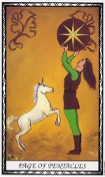 Tarotkaart 'Schildknaap van Pentagrammen'