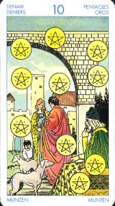 Tarotkaart 'Tien van Pentagrammen'