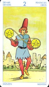 Tarotkaart 'Twee van Pentagrammen'
