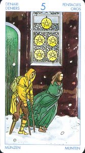 Tarotkaart 'Vijf van Pentagrammen'