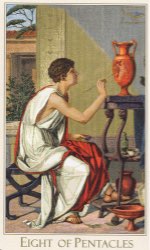 Tarotkaart 'Acht van Pentagrammen'