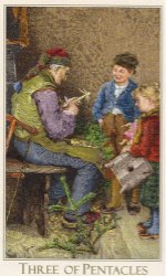 Tarotkaart 'Drie van Pentagrammen'