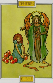 Tarotkaart 'Acht van Pentagrammen'