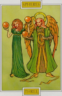 Tarotkaart 'Drie van Pentagrammen'