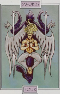 Tarotkaart 'Vier van Zwaarden'