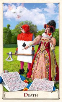 Tarotkaart "De Dood" (uit het tarotdeck "Alice in Wonderland")