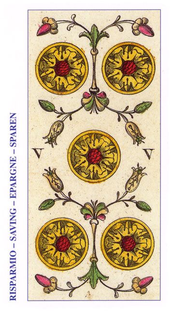Tarotkaart 'Vijf van Pentagrammen'