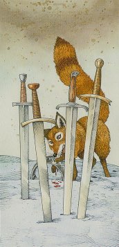 Tarotkaart 'Vier van Zwaarden'