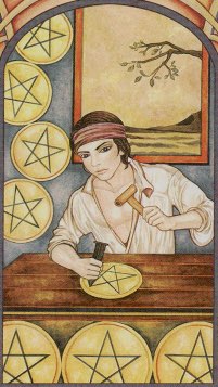 Tarotkaart 'Acht van Pentagrammen'