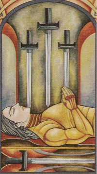 Tarotkaart 'Vier van Zwaarden'