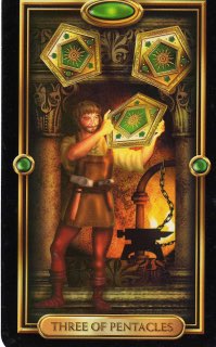 Tarotkaart 'Drie van Pentagrammen'
