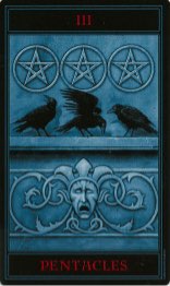 Tarotkaart 'Drie van Pentagrammen'