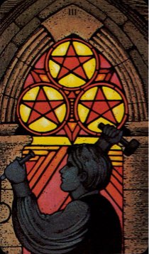 Tarotkaart 'Drie van Pentagrammen'