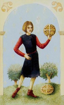 Tarotkaart 'Schildknaap van Pentagrammen'