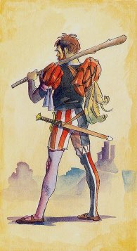 Tarotkaart 'Schildknaap van Staven'