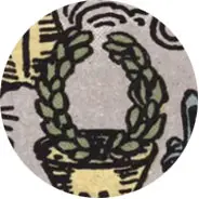 Closeup van het symbool Lauwerkrans in de tarotkaart Zeven van Kelken