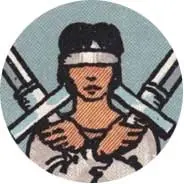 Closeup van het symbool Blinddoek in de tarotkaart 