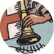 Closeup van het symbool Hoorn in de tarotkaart 