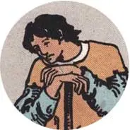 Closeup van het symbool Schoffel in de tarotkaart 