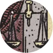 Closeup van het symbool Weegschaal in de tarotkaart 